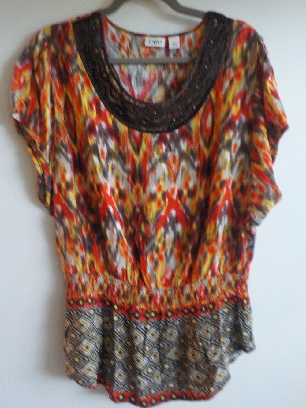 Cato Blouse - Size X-Large - Multicolor Short Sleeve Beading (909)